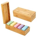 SHIQUAN A8 Karteikasten mit Karteikarten Box Holz, Lernkarteibox mit 4 Herausnehmbar Trennwänden(22.2 * 9.5 * 7cm), für Schulen Heim Büro, Klassische Holzkiste
