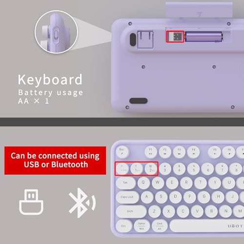 UBOTIE Colorful Wireless Bluetooth Keyboard, Dual Mode (Purple-White) by UBOTIE - Used condition - Image 5