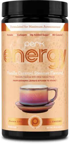 Image of Perk Energy Drink Mix (Vanilla Caramel Steamer) 20 Servings - Caffeinated Healthy Coffee Alternative with Protein, 100mg of Caffeine, Gluten-Free, Soy-Free, Peanut-Free
