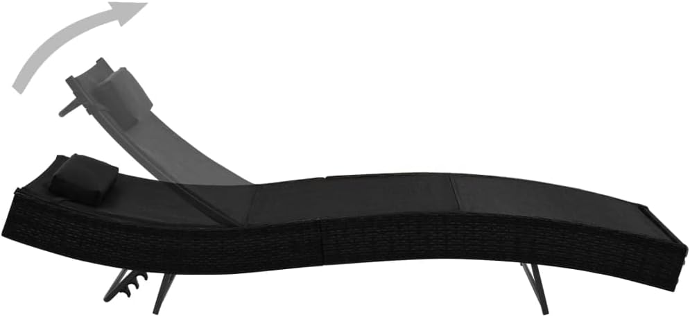 Modern Black Rattan Sun Lounger with Adjustable Backrest and Armrests, Weatherproof PE Wicker Chaise Lounge for Outdoor Relaxation, Poolside Patio Garden Furniture