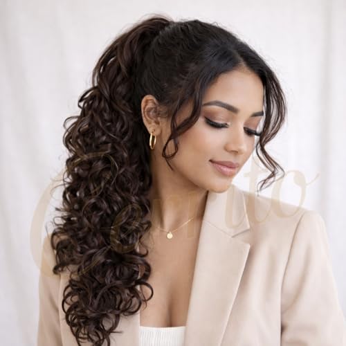 Image of Cerrito Frill Hair Extensions for Women | Premium Curly Braid Ponytail Accessory | Messy Hair Frill for Juda, Ponytails, Buns & Updos | Volume Enhancer | Easy Clip-In Wig-Like Attachment, Natural Black (Big)