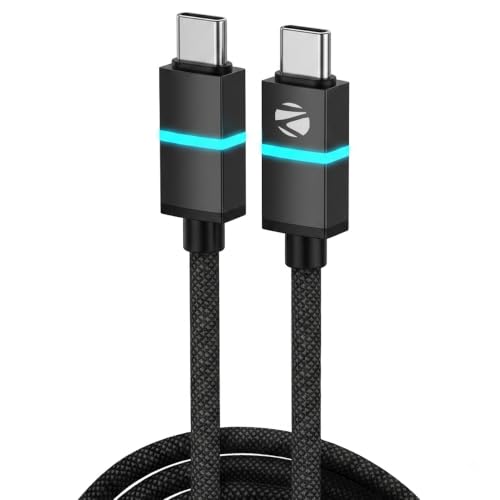 Image of ZEBRONICS Wattz 65CC3 Type-C to Type-C Cable, PD 65W, 3A Rapid Charging, Durable 1.5m Braided Cable, Blue Breathing LED, Charge & Sync, 480Mbps Data Transfer, Mobile /Tablet /Laptop Compatible (Black)