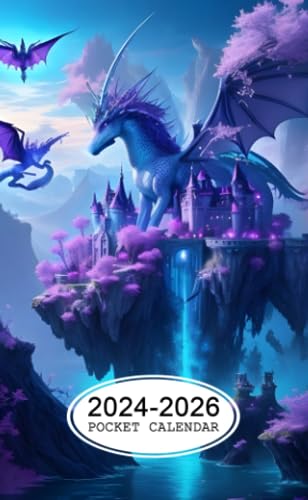 Pocket Calendar 2024-2026: Two-Year Monthly Planner for Purse , 36 Months from January 2024 to December 2026 | Fantasy landscape | Floating castle | ... | Bioluminescent plants | Mythical creatures