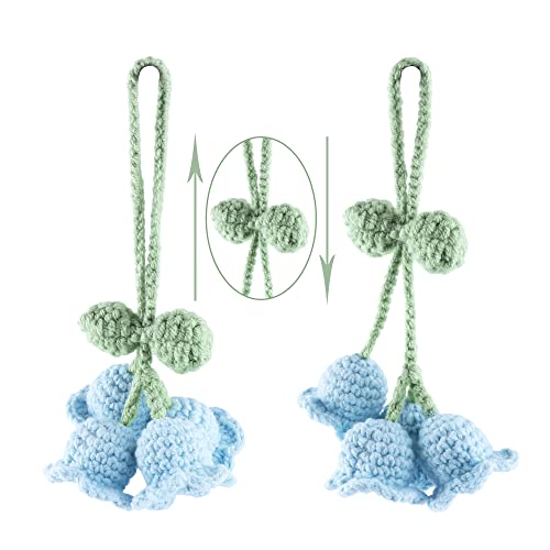 Image of Mirror Hanging Car Accessories Cute Little Lily of the Valley, Hand Knitted Crochet Flower Decor for Mirror, Rear View Mirrors,Key Chains (Pink)