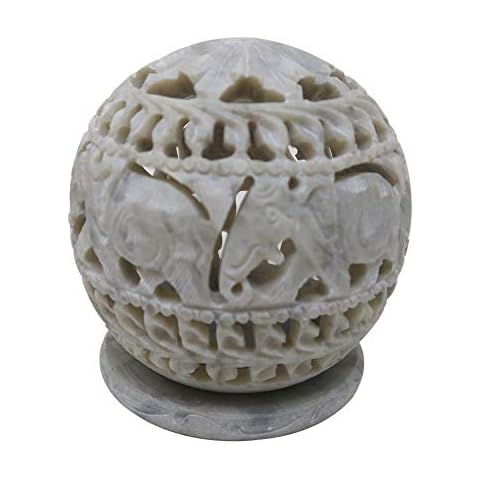 ShalinIndia Soapstone Tealight Holder Elephant Figures Shape Carved Artisan Artifact Cover