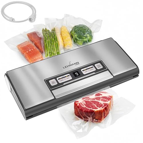 LEHMANN Machine Sous Vide Alimentaire Automatique - Appareil Mise Sous Vide Alimentaire pour Aliments Secs et Humides - 5 Modes - Soudure Solide de 30 cm - Cutter - Tuyau d’aspiration inclus