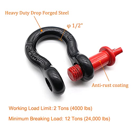 Jamiikury 2 Pcs Shackles 1/2" D Ring Shackle 12 Ton (26,455 Lbs) Maximum Break Strength With 5/8" Pin For Tow Strap Winch Off Road Vehicle Recovery #TOP2