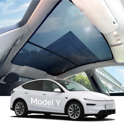 Image of Tesla Model Y Juniper Glass Roof Sunshade, 2-Piece Mesh Panoramic Sunroof Shade for Front and Rear Roof, UV Protection, Heat Insulation, Foldable with Storage Bag