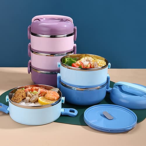 Diluoou Stackable Lunch Box, 3 Tier Stainless Steel Thermal Lunch Box,Insulated Bento Lunch Box For Adult With Lunch Bag & Utensils (Blue) #TOP1