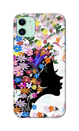 Image of Printed Hard Back Cover Case for Apple iPhone 11 Back Cover (Floral Hairstyle Girl) -1803