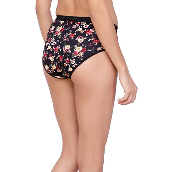 Image of Women's Cotton Hipster Innerwear Floral Printed Panties Assorted Briefs with Elastic Inner Wear (Pack of 3)