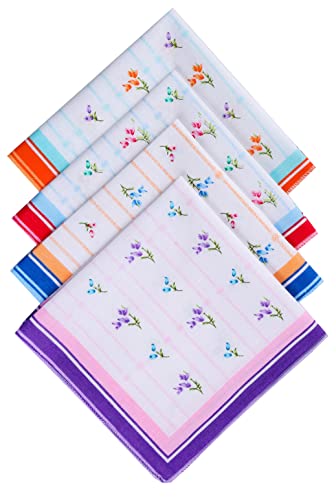 Women's Cotton Handkerchiefs, Ladies Cotton Handkerchief, Girls Hankies for Gift,Hanky Pack of 12