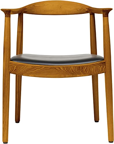 Laura Davidson Furniture Hans Wegner Replica Kennedy Arm Chair, Mid Century Modern Kitchen & Dining Chair With Arm Rest Made Of Ash Wood, Walnut/Leather #TOP3