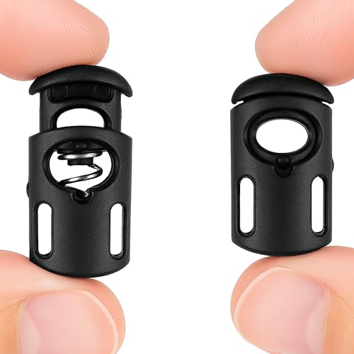 Kordel Stopper, 1-Loch, 10 Stück, Schwarz, für bis Ø 4 mm Kordeln, Band Klemme Jacke, Bekleidung, Rucksack, Gummikordel Stopper, Schnellverschluss Schnürsenkel, Schnur Rutsche, Tanka Kordelstopper