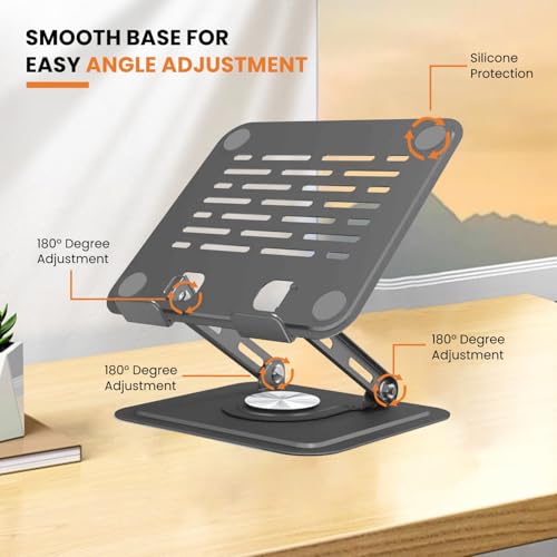 Image of Adjustable Laptop Stand for Desk | 360 Rotating Base Laptop Riser | Ventilated Anti-Slip Foldable Holder | Compatible for MacBook Air /Pro, Dell, HP, Lenovo & Other Notebooks (Space Grey)