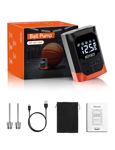 Portable Electric Ball Pump Inflator and Deflator with Foldable Needle, Rechargeable Battery Powered Sports Ball Air Pump with Pressure Gauge for Basketball, Soccer, Football