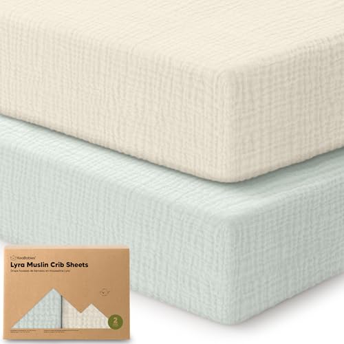 Image of KeaBabies 2-Pack Muslin Crib Sheets for Boys, Girls - 100% Organic Cotton Fitted Baby Crib Mattress Sheet, Soft Breathable Standard Toddler Bed Cover Bedding Set, Neutral, Durable 52x28 (Willow)