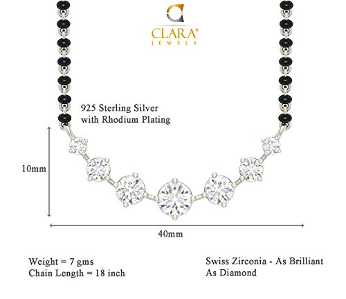 CLARA 925 Sterling Silver 7 Stone Mangalsutra Earring Chain Jewellery Set | Platinum Plated, Swiss Zirconia | Gift for Wife - Image 4