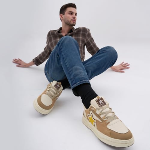Image of FAUSTO Men's Colorblocked Mid Top Breathable Lace-Up Sneaker Shoes|Memory Cushion Casual Shoes|Chunky Streetwear Fashion Sneakers