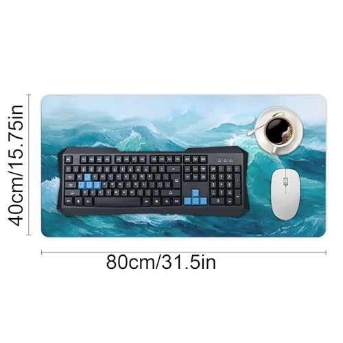 Image of Blue Beach Ocean Extended Gaming Mouse Pad, with Stitched Edges Large Mouse Pad Desk Protector, Rubber Base Mousepad Keyboard Mouses Mat for Work Game Office Home- 32 inch X 16 inch Inch