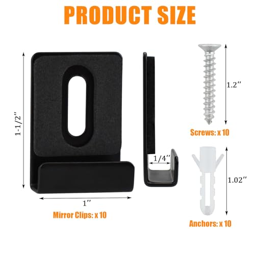 Image of 10Pcs Metal Mirror Clips with Rubber Pads, 304 Stainless Steels Wide Channel Mirror Frameless Hardware Hanger Hooks Retainer Holder Clips Kit for Frameless Mounting Wall Mirror Tile Billboard Display