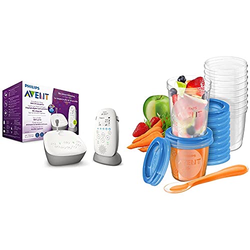 Philips Avent Audio Babyphone SCD733/26 - DECT-Technologie, Eco-Mode, Sternenhimmel, Gegensprechfunktion, Schlaf- und Nachtlieder, weiß & SCF721/20 Nahrungs-Mehrwegbecher