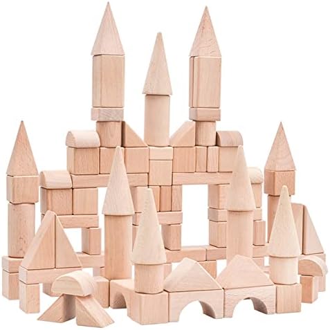 Wooden Building Blocks Set - 100Pcs Natural Wood Stacker Game with Multiple Shapes, Perfect Toddler Toys for Kids Learning and Playing, Ideal Gifts for Boys and Girls Ages 3+ (100Pcs) (100Pcs)