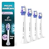 Philips Sonicare S2 Sensitive - Genuine Replacement Electric Toothbrush Heads, White, 4 Pack One Year Supply, HX6054/77