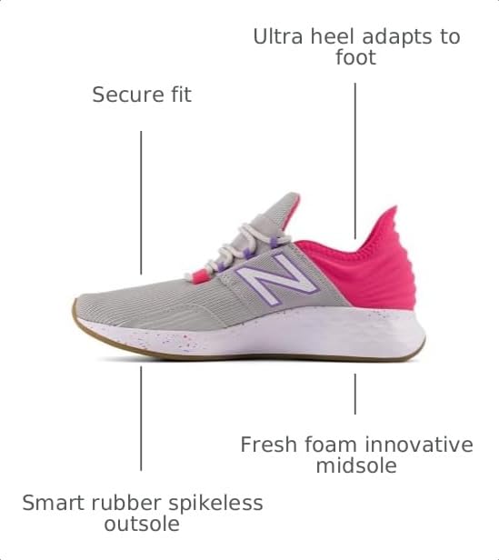 Image of New Balance Kid's Fresh Foam Roav V1 Lace-Up Running Shoe, Raincloud /Hi-Pink /Violet Crush, 6.5 M Big Kid