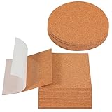 XLIUAX 30 Stück Korkplatte Selbstklebend, 10x10cm Quadratisch und Rund Korkmatte Untersetzer Kork Korkplatten Korkuntersetzer für DIY Wanddekoration Fußböden Untersetzer Dekoration