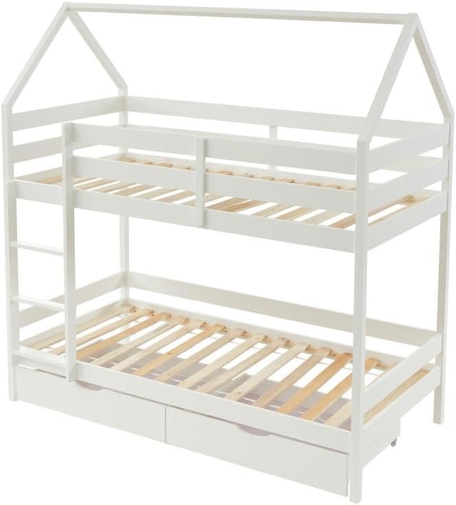 Bunk bed frame with slatted bases