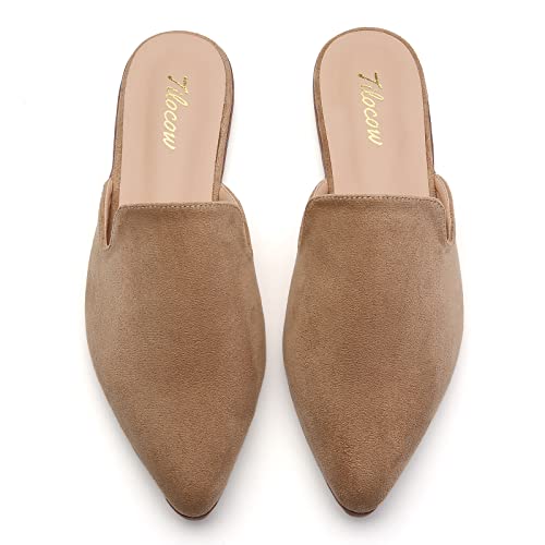 Image of Tilocow Women's Pointed Toe Flat Mules Backless Slip On Loafers