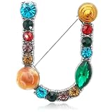 ETHOON Broche de letra con inicial de diamantes de imitación coloridos broche de resina para mujeres artesanías Breastpin plateado A-Z, Diamante de imitación, Aleación.,