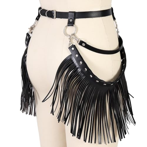 Women Punk Tassel Belt Leather Body Harness Waist Chain Gothic Caged Belt Rave Party Nightclub Costume2