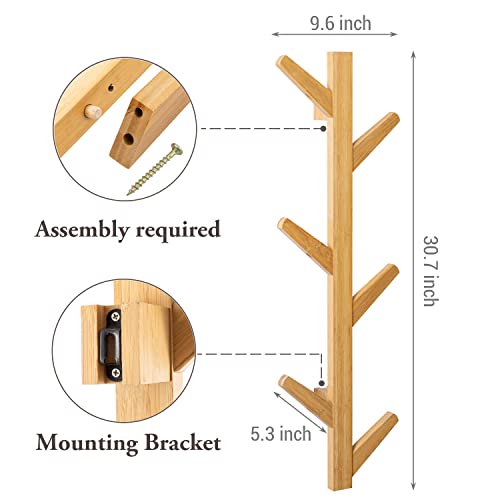 Mygift Wall Mounted Natural Bamboo Solid Wood Coat Rack Tree With Branch Design 6 Hooks, Decorative Entryway Coat, Hat, Scarves Hanger Rack #TOP4