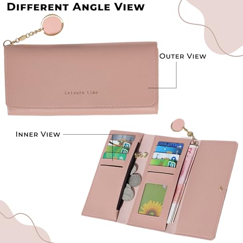 Image of Kraptick Women's Wallet -Excepational Quality Compact Purse Clutch Wallet for Women, Stylish Card Coin Holder, Debit Card Holder, Money Organizer and Travel Wallet for Women with 14 Slots-(Pink)