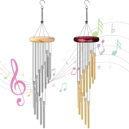 NINGYER 2 Pièces Carillon, Carillon à Vent avec 24 Tubes en Alliage D'aluminium, Carillon a Vent pour aux Jardins, Patios, Arrière-Cours et à la...