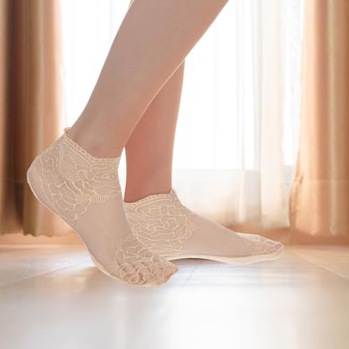 Image of JJUNW 5 Pairs Lace Ankle Socks For Women, Mesh Lace Fishnet Ankle Socks Sexy Ankles Women