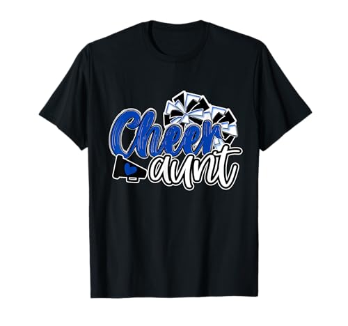 Womens Cheer Aunt Pom Poms Blue Mascot Colors School T-Shirt