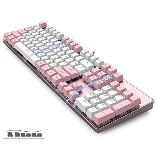 Image of Merdia 104 Keys Full Size Mechanical Keyboard | Brown Switch, Pink & White Color 104 Keys US Layout Led Backlit Hot Swappable Wired Mechanical Light Up Pink Keyboard | Wired Gaming Computer Keyboards