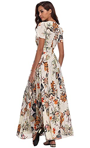 Image of VintageClothing Women's Floral Maxi Dresses Boho Button Up Split Summer Casual Long Dress Beach Party Dress