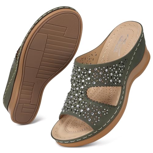 Image of SHIBEVER Wedge Sandals for Women Dressy: Summer Slip On Womens - Slide Comfortable Walking Platform Sandals