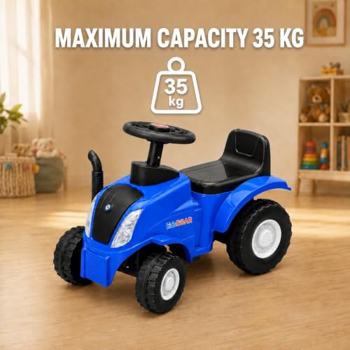 Image of kidsROAR Push Ride On Car for Kids 1-5 Years | Baby Push Car with Music, 3D Lights & Backrest | Premium Ride On Toy Supports Up to 35kg (Tractor, Blue)