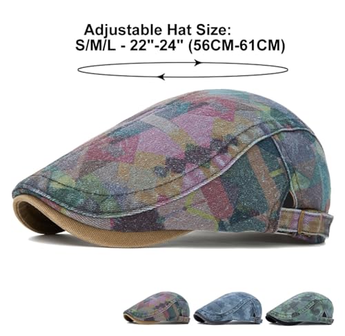 Image of Quanhaigou Unisex Denim Newsboy Hats Flat Ivy Gatsby Cabbie Driving Berets Hat Cotton Dad Cap for Men Women