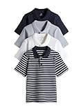 Toujours facile à assortir THE SET Garçon Polo en Coton piqué à Manches Courtes, Lot de 4 Navy/Stripe/Light Blue/White 10 Ans