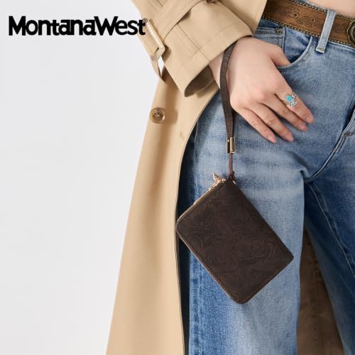 Small Womens Wallet, Western Double Zip Around Wallet RFID Wristlet Wallets - Image 4