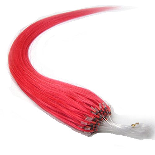 18 Inch Micro Ring Loops Beads Tipped Remy Real Human Hair Extensions (#Pink)