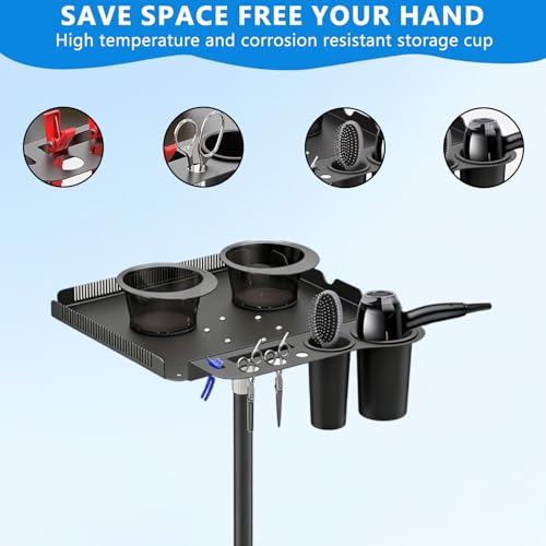 Friseurwagen Rollwagen auf Rollen Salon Rollwagen Salon Trolley mit 2 Magnetischen Schüsseln, Höhenverstellbare Salon-Färbetablettwagen mit Fönhalterung, Kammlineal für Extensions Aller Art