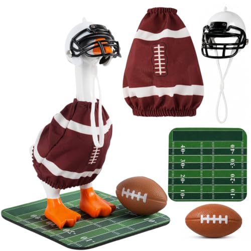 linastu Desk Football Goose Outfit for Office Desk Decor, Mini Goose Sports Costume Set with Helmet Jersey Rug and Mini Football, Funny Farmhouse Tiered Tray Decoration