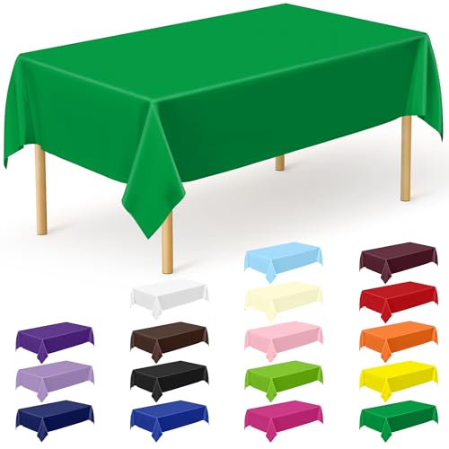 Image of QZYL 12 PCS Disposable Plastic Table Cover, 54 X 108 in Large Table Cloth Rectangle, Green Plastic Tablecloth, Decorative Smooth Tablecloth for Parties Weddings Picnics Outdoor Events